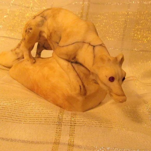 ALABASTER GLASS EYES STATUEFOX DAMAGED SELLING AS IS.